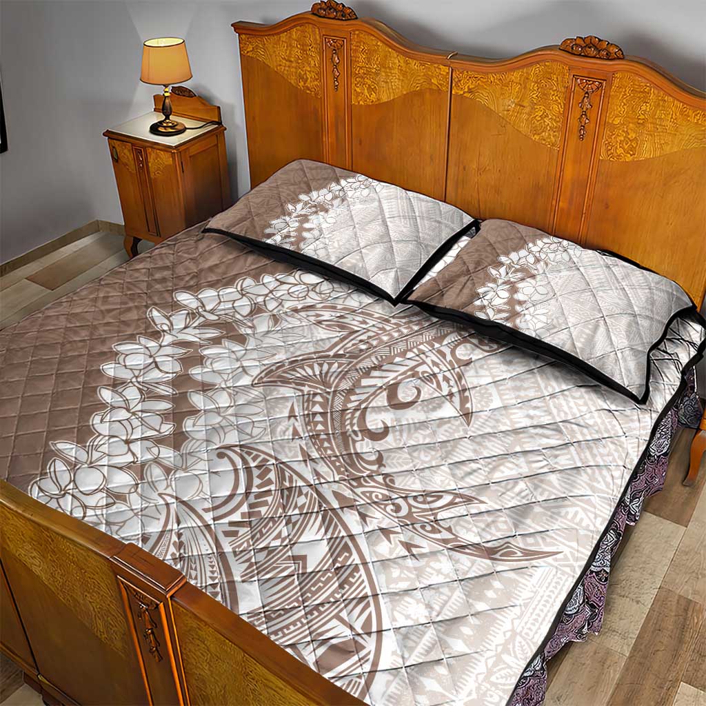 Polynesian Beige Plumeria Lei Quilt Bed Set with Hammerhead Shark LT7 - Polynesian Pride