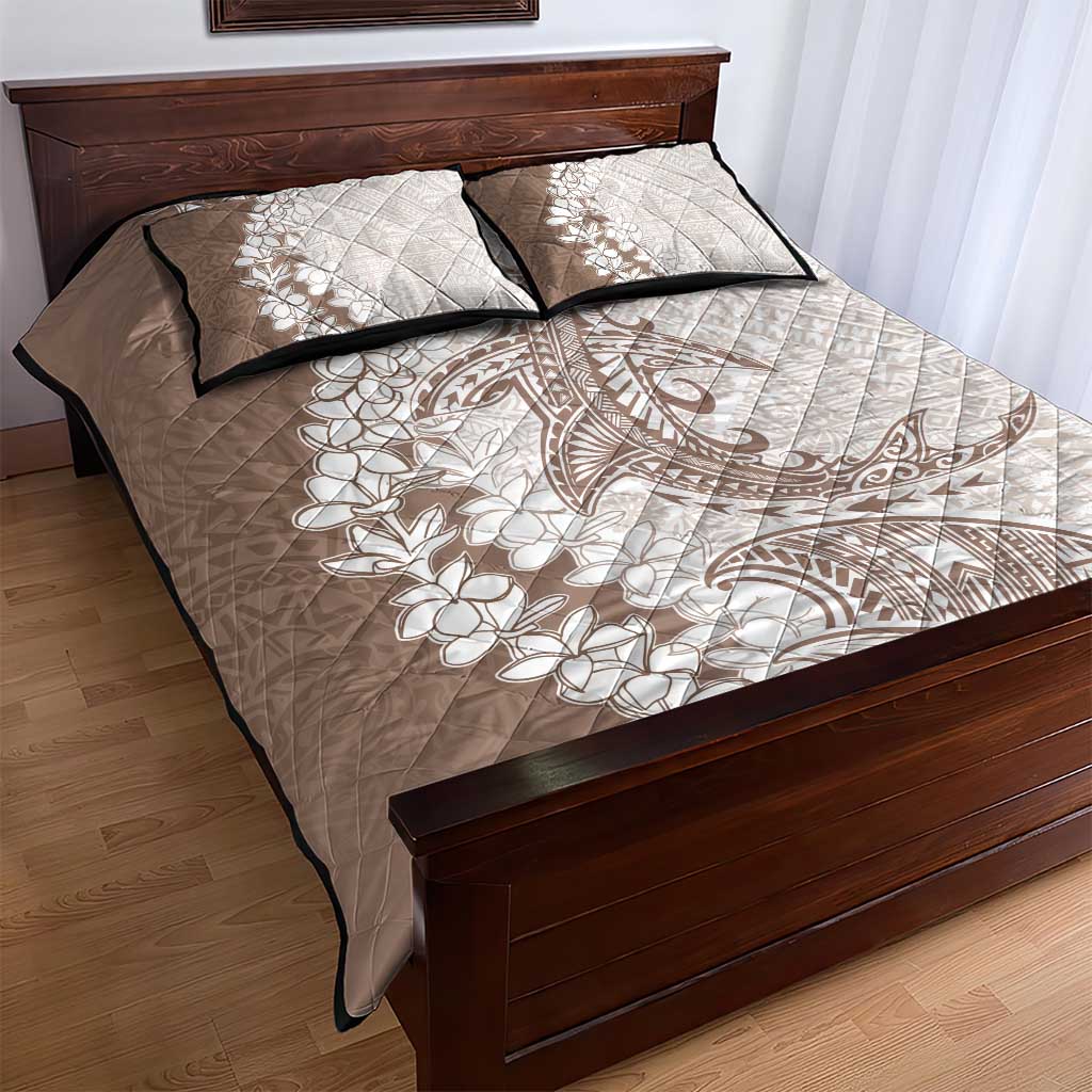 Polynesian Beige Plumeria Lei Quilt Bed Set with Hammerhead Shark LT7 - Polynesian Pride