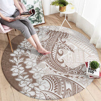 Polynesian Beige Plumeria Lei Round Carpet with Hammerhead Shark