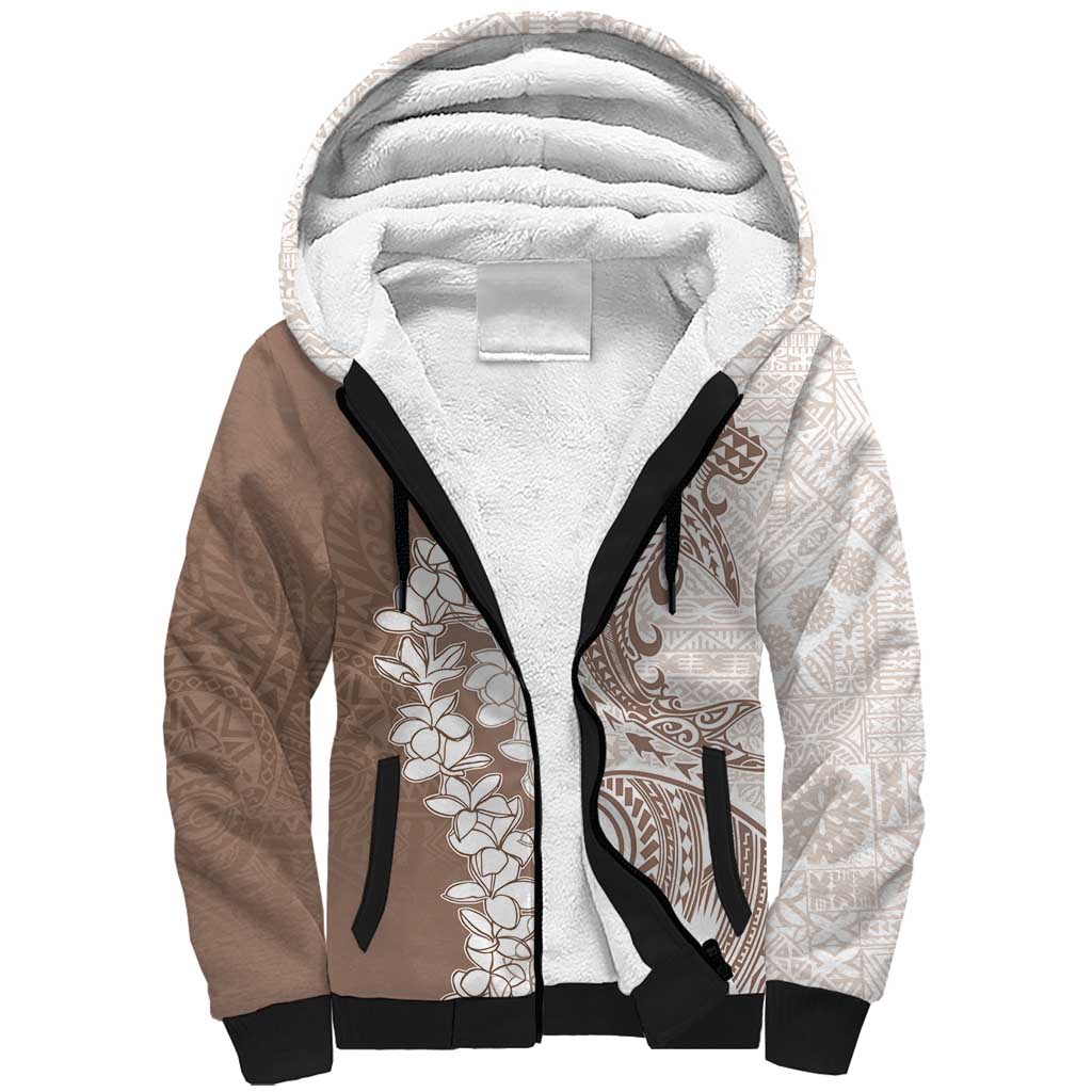 Polynesian Beige Plumeria Lei Sherpa Hoodie with Hammerhead Shark LT7 Unisex Beige - Polynesian Pride