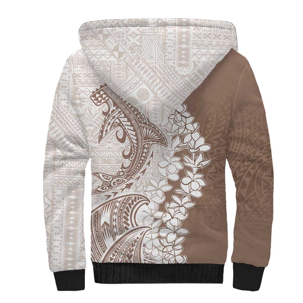 Polynesian Beige Plumeria Lei Sherpa Hoodie with Hammerhead Shark LT7 - Polynesian Pride