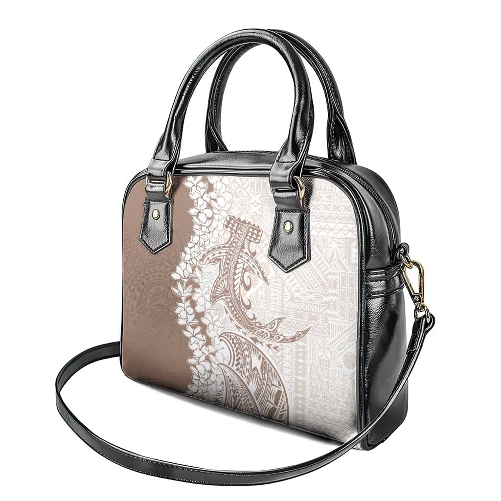 Polynesian Beige Plumeria Lei Shoulder Handbag with Hammerhead Shark