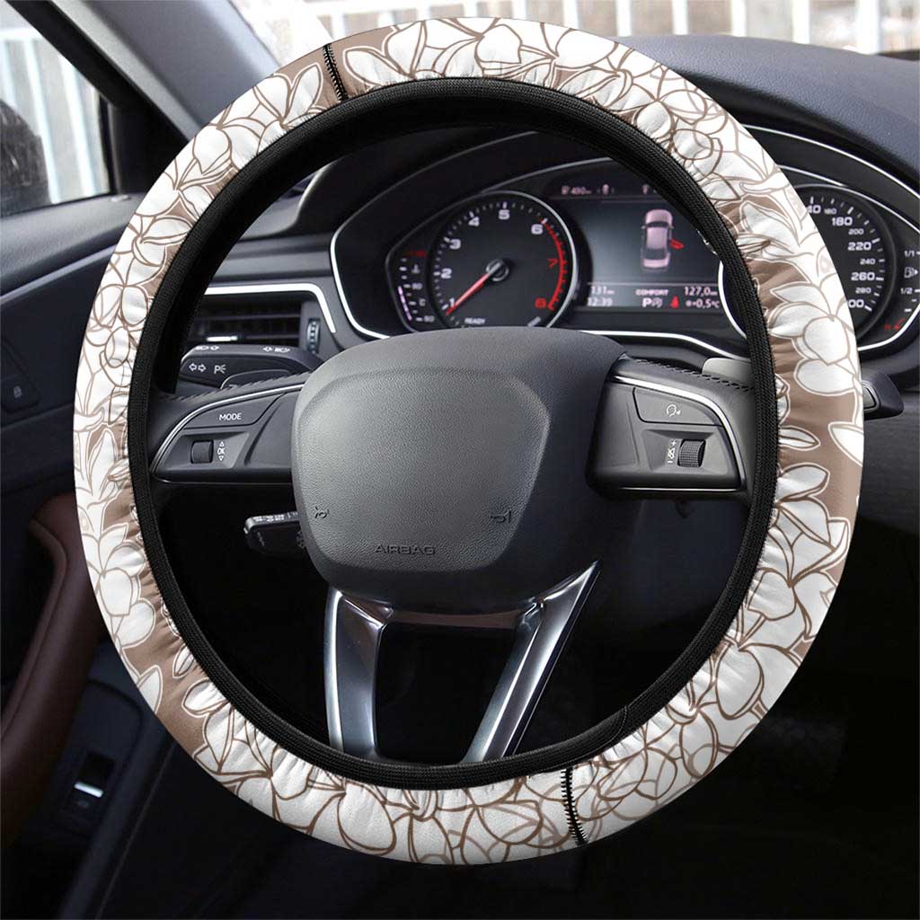 Polynesian Beige Plumeria Lei Steering Wheel Cover with Hammerhead Shark LT7 - Polynesian Pride