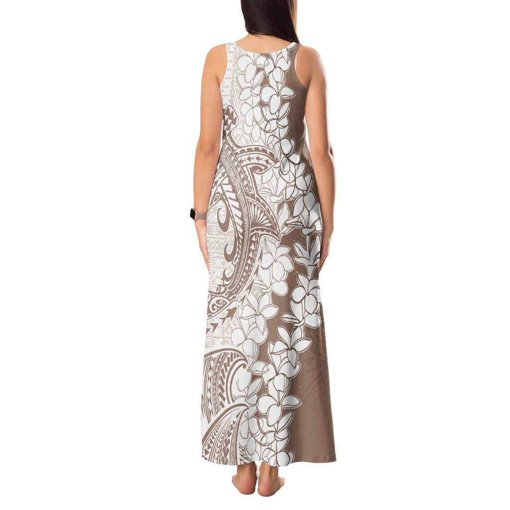 Polynesian Beige Plumeria Lei Tank Maxi Dress with Hammerhead Shark LT7 - Polynesian Pride