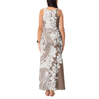 Polynesian Beige Plumeria Lei Tank Maxi Dress with Hammerhead Shark LT7 - Polynesian Pride
