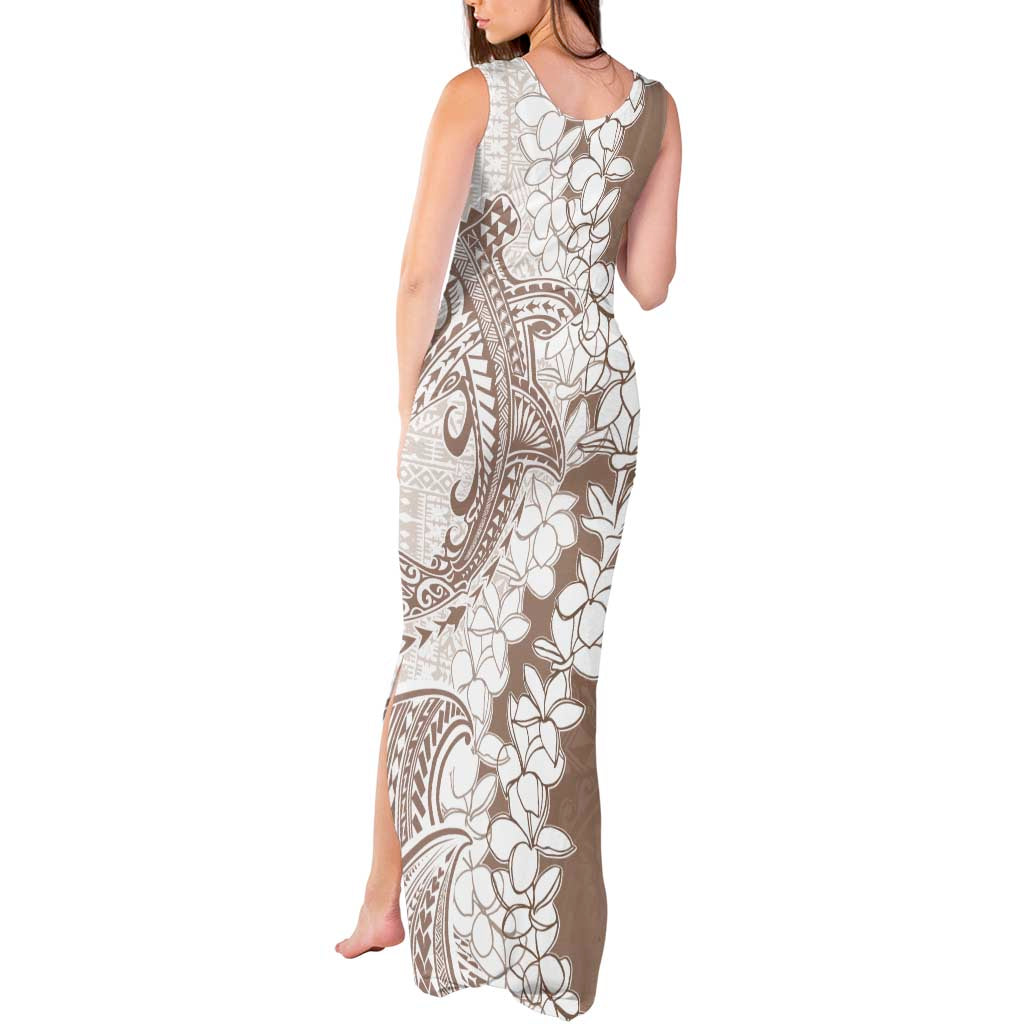 Polynesian Beige Plumeria Lei Tank Maxi Dress with Hammerhead Shark LT7 - Polynesian Pride