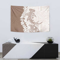 Polynesian Beige Plumeria Lei Tapestry with Hammerhead Shark