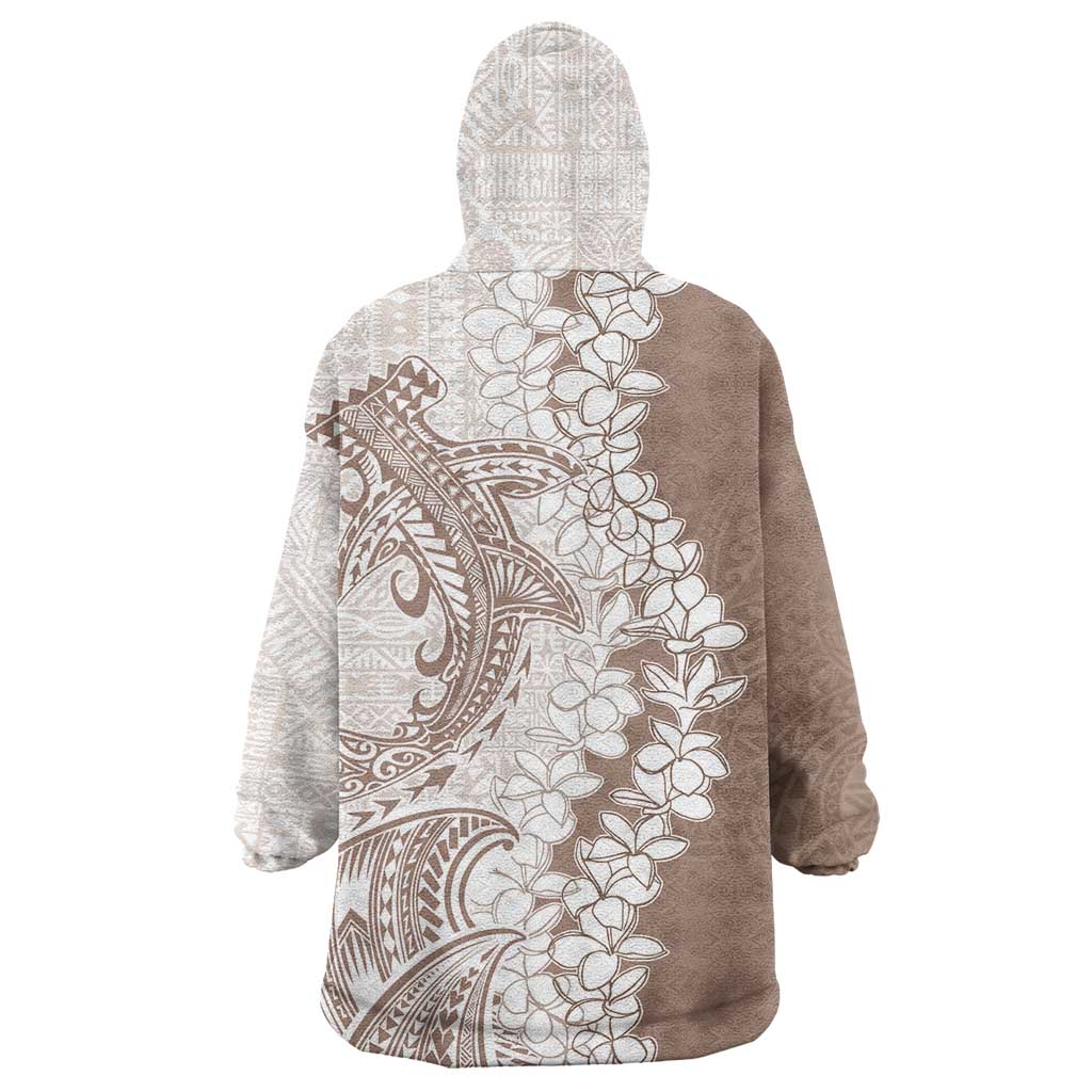 Polynesian Beige Plumeria Lei Wearable Blanket Hoodie with Hammerhead Shark LT7 - Polynesian Pride