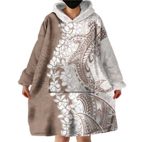 Polynesian Beige Plumeria Lei Wearable Blanket Hoodie with Hammerhead Shark LT7 - Polynesian Pride
