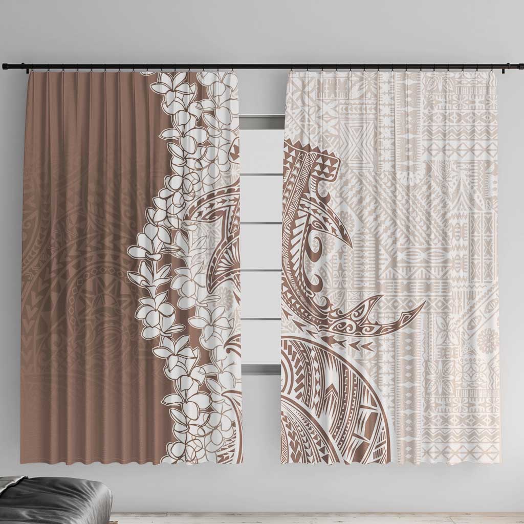 Polynesian Beige Plumeria Lei Window Curtain with Hammerhead Shark