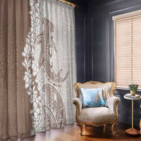 Polynesian Beige Plumeria Lei Window Curtain with Hammerhead Shark LT7 - Polynesian Pride