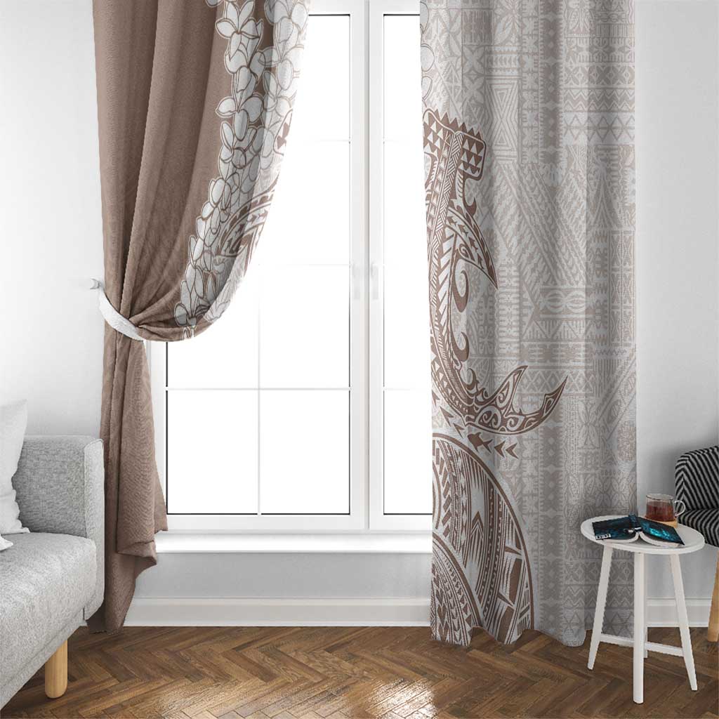 Polynesian Beige Plumeria Lei Window Curtain with Hammerhead Shark LT7 - Polynesian Pride