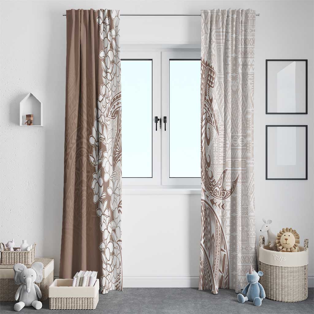 Polynesian Beige Plumeria Lei Window Curtain with Hammerhead Shark LT7 - Polynesian Pride