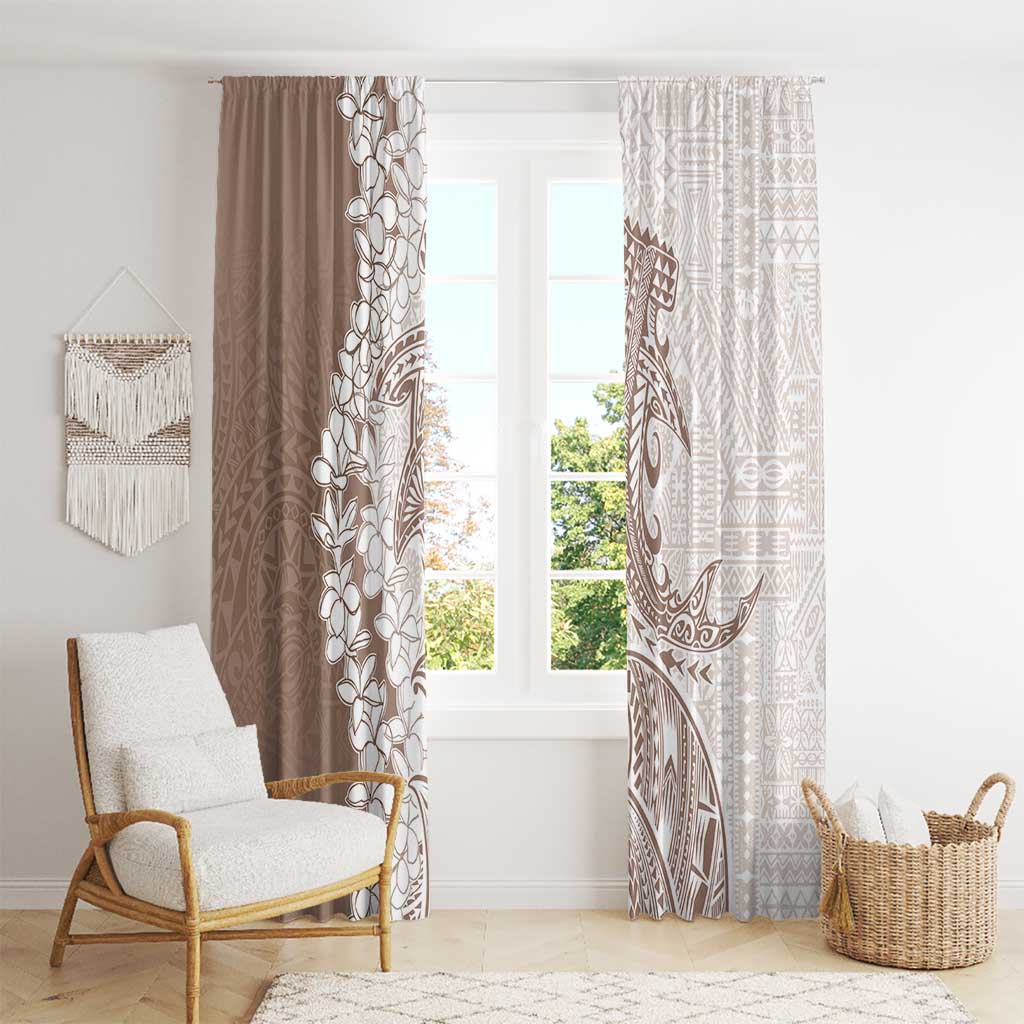Polynesian Beige Plumeria Lei Window Curtain with Hammerhead Shark LT7 - Polynesian Pride