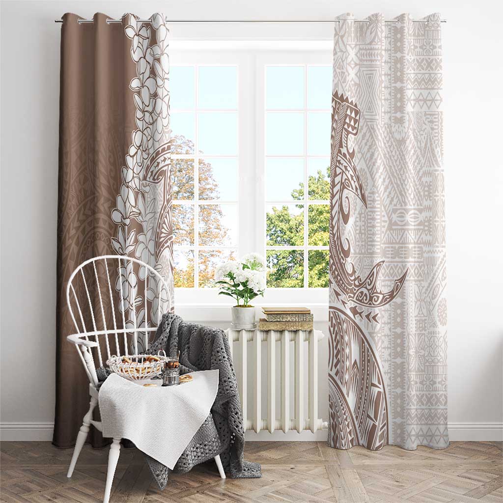 Polynesian Beige Plumeria Lei Window Curtain with Hammerhead Shark LT7 - Polynesian Pride