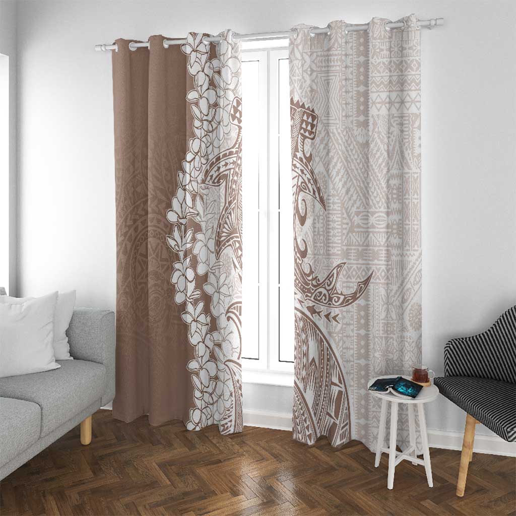 Polynesian Beige Plumeria Lei Window Curtain with Hammerhead Shark LT7 With Grommets Beige - Polynesian Pride