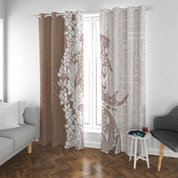 Polynesian Beige Plumeria Lei Window Curtain with Hammerhead Shark LT7 With Grommets Beige - Polynesian Pride