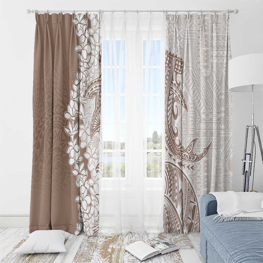 Polynesian Beige Plumeria Lei Window Curtain with Hammerhead Shark LT7 - Polynesian Pride