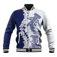Polynesian Navy Blue Plumeria Lei Baseball Jacket with Hammerhead Shark LT7 Unisex Navy Blue - Polynesian Pride