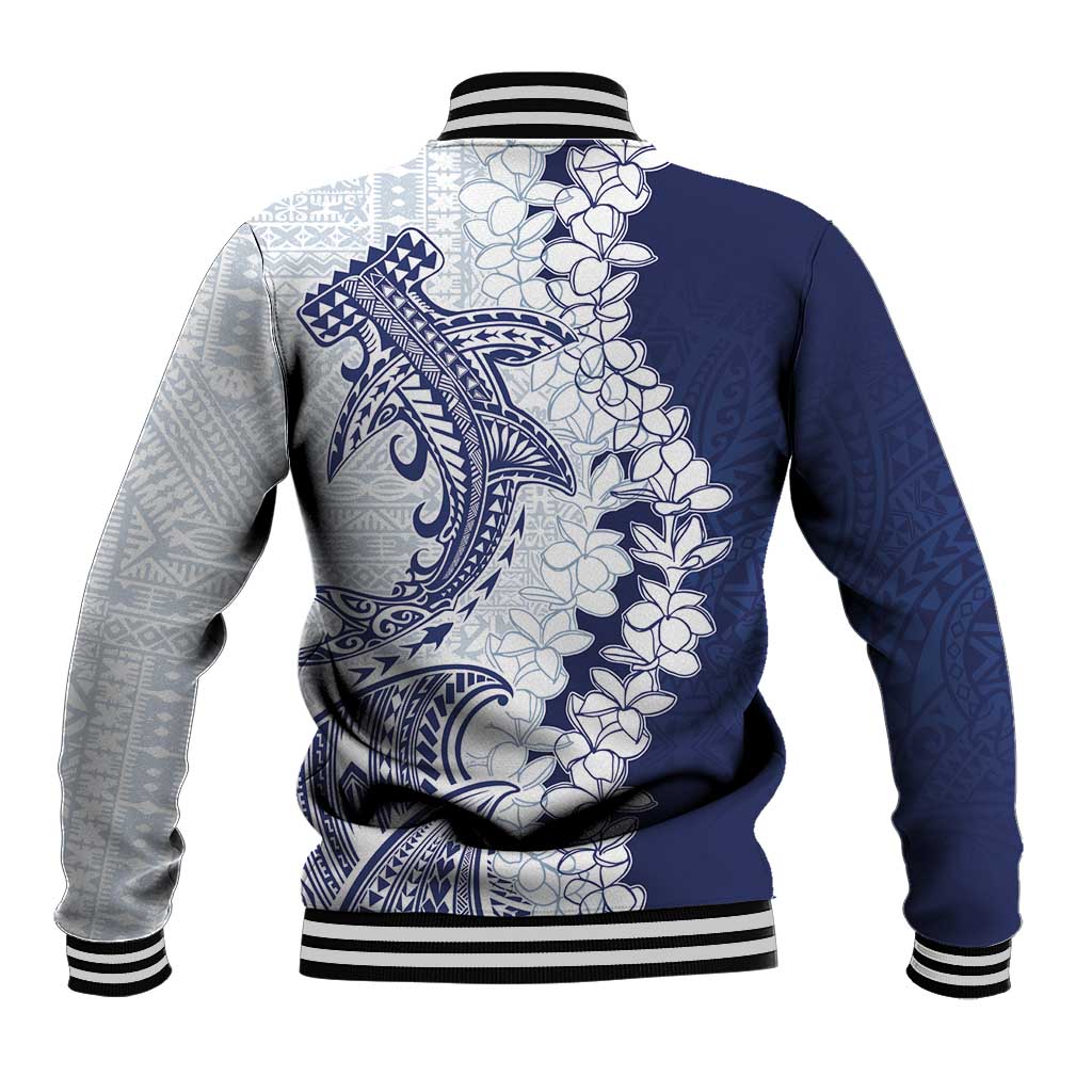 Polynesian Navy Blue Plumeria Lei Baseball Jacket with Hammerhead Shark LT7 - Polynesian Pride