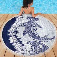 Polynesian Navy Blue Plumeria Lei Beach Blanket with Hammerhead Shark LT7 - Polynesian Pride