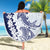 Polynesian Navy Blue Plumeria Lei Beach Blanket with Hammerhead Shark