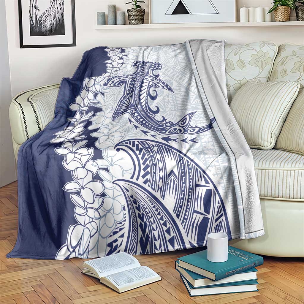 Polynesian Navy Blue Plumeria Lei Blanket with Hammerhead Shark LT7 Navy Blue - Polynesian Pride