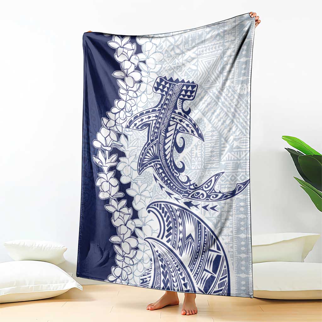 Polynesian Navy Blue Plumeria Lei Blanket with Hammerhead Shark LT7 - Polynesian Pride