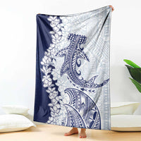 Polynesian Navy Blue Plumeria Lei Blanket with Hammerhead Shark LT7 - Polynesian Pride