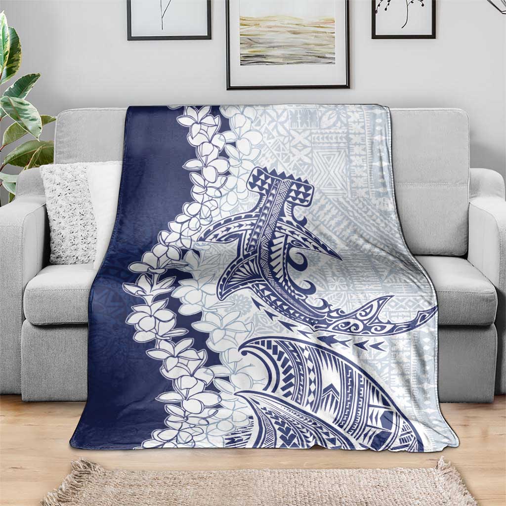 Polynesian Navy Blue Plumeria Lei Blanket with Hammerhead Shark LT7 - Polynesian Pride