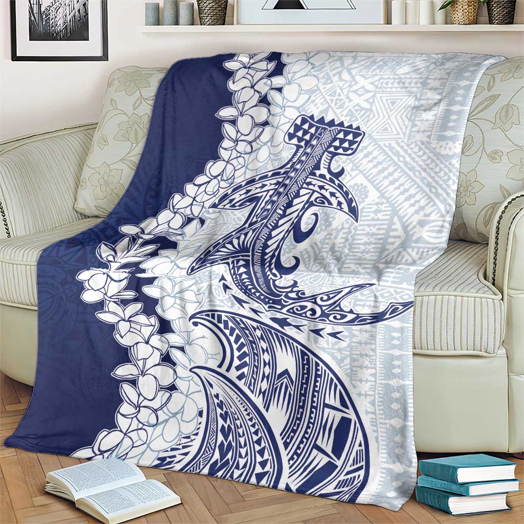 Polynesian Navy Blue Plumeria Lei Blanket with Hammerhead Shark LT7 - Polynesian Pride