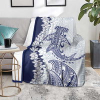 Polynesian Navy Blue Plumeria Lei Blanket with Hammerhead Shark LT7 - Polynesian Pride