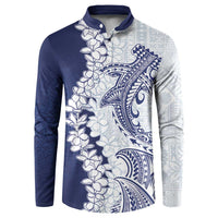 Polynesian Navy Blue Plumeria Lei Button Sweatshirt with Hammerhead Shark LT7 Navy Blue - Polynesian Pride