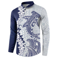 Polynesian Navy Blue Plumeria Lei Button Sweatshirt with Hammerhead Shark LT7 - Polynesian Pride