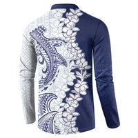Polynesian Navy Blue Plumeria Lei Button Sweatshirt with Hammerhead Shark LT7 - Polynesian Pride