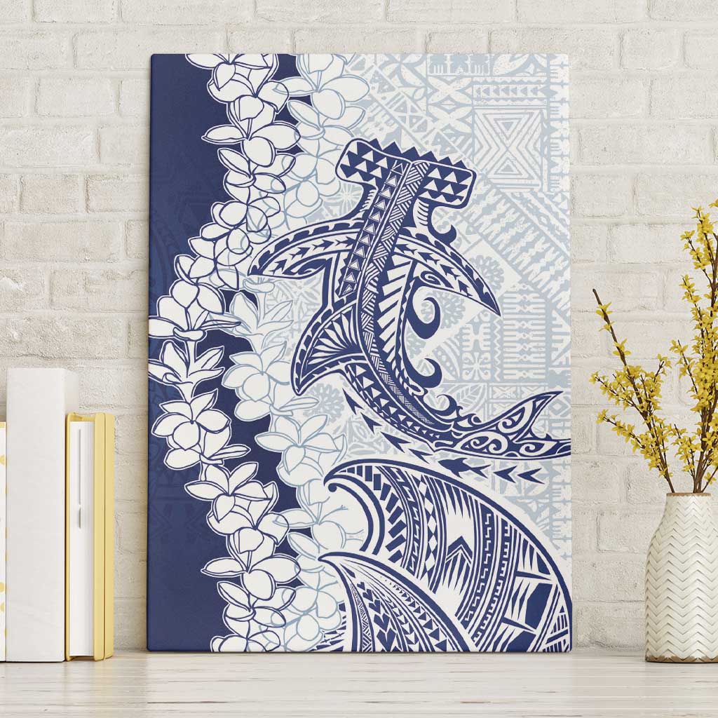 Polynesian Navy Blue Plumeria Lei Canvas Wall Art with Hammerhead Shark LT7 Without Frame Navy Blue - Polynesian Pride