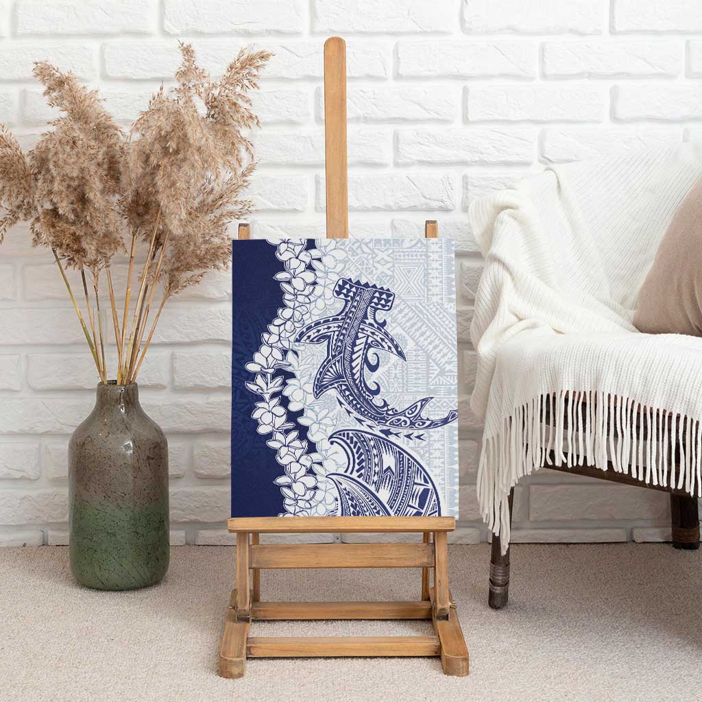 Polynesian Navy Blue Plumeria Lei Canvas Wall Art with Hammerhead Shark LT7 - Polynesian Pride