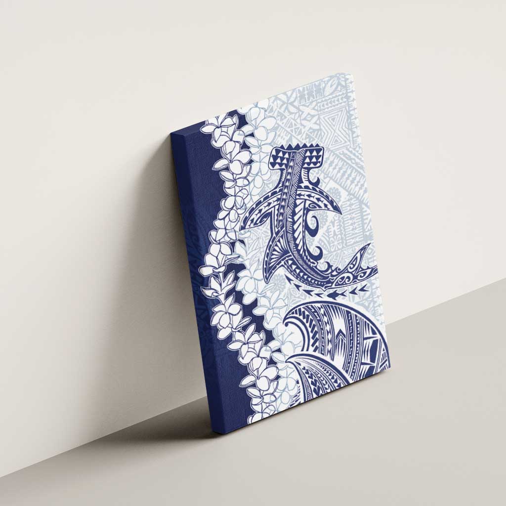Polynesian Navy Blue Plumeria Lei Canvas Wall Art with Hammerhead Shark LT7 - Polynesian Pride