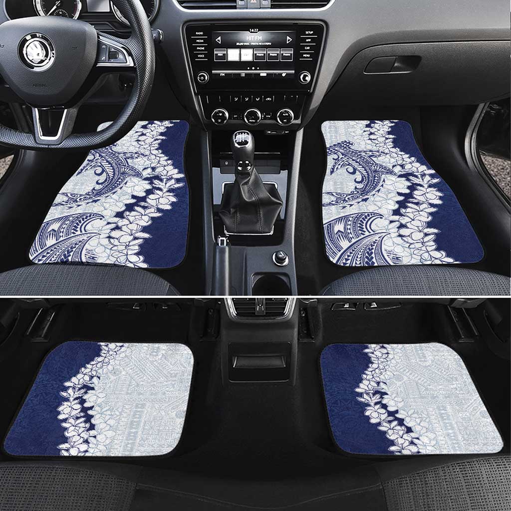 Polynesian Navy Blue Plumeria Lei Car Mats with Hammerhead Shark