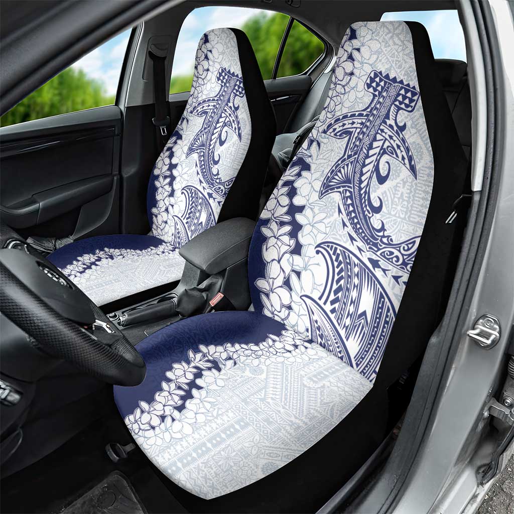 Polynesian Navy Blue Plumeria Lei Car Seat Cover with Hammerhead Shark