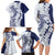 Polynesian Navy Blue Plumeria Lei Family Matching Long Sleeve Bodycon Dress and Hawaiian Shirt with Hammerhead Shark