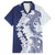 Polynesian Navy Blue Plumeria Lei Family Matching Long Sleeve Bodycon Dress and Hawaiian Shirt with Hammerhead Shark