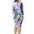 Polynesian Navy Blue Plumeria Lei Family Matching Long Sleeve Bodycon Dress and Hawaiian Shirt with Hammerhead Shark