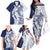 Polynesian Navy Blue Plumeria Lei Family Matching Off The Shoulder Long Sleeve Dress and Hawaiian Shirt with Hammerhead Shark