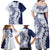 Polynesian Navy Blue Plumeria Lei Family Matching Off Shoulder Maxi Dress and Hawaiian Shirt with Hammerhead Shark