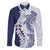 Polynesian Navy Blue Plumeria Lei Family Matching Off Shoulder Short Dress and Hawaiian Shirt with Hammerhead Shark