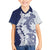 Polynesian Navy Blue Plumeria Lei Family Matching Off Shoulder Short Dress and Hawaiian Shirt with Hammerhead Shark