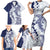 Polynesian Navy Blue Plumeria Lei Family Matching Short Sleeve Bodycon Dress and Hawaiian Shirt with Hammerhead Shark