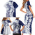 Polynesian Navy Blue Plumeria Lei Family Matching Short Sleeve Bodycon Dress and Hawaiian Shirt with Hammerhead Shark