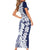 Polynesian Navy Blue Plumeria Lei Family Matching Short Sleeve Bodycon Dress and Hawaiian Shirt with Hammerhead Shark